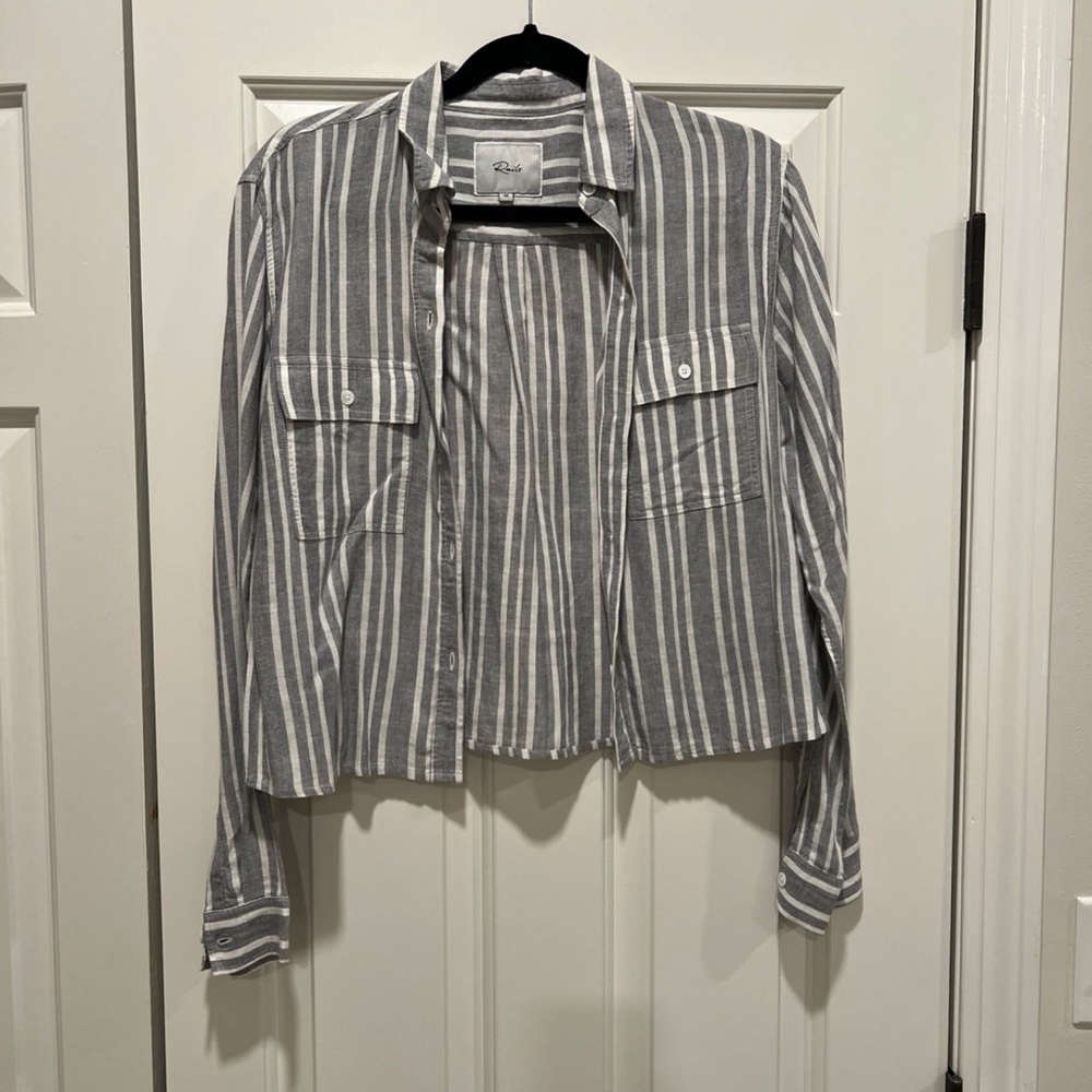 Rails Gray and White Striped Button-Up Shirt